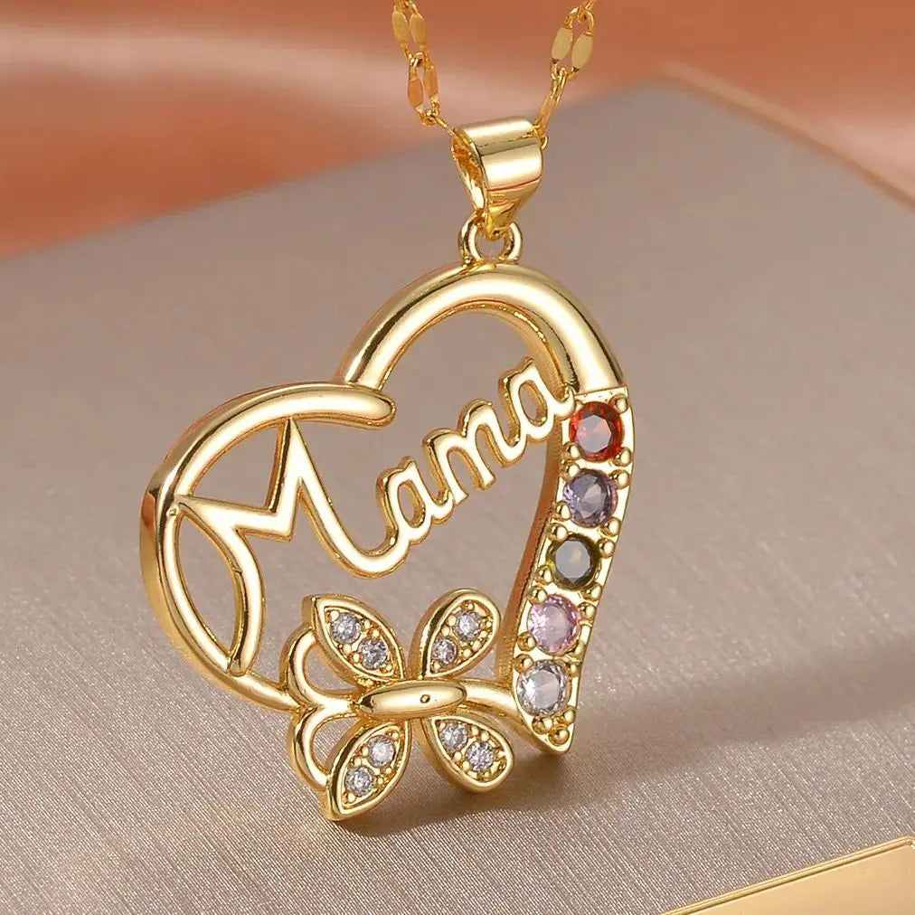 Stainless Steel Family Necklace – Mama Pendant Gift for Women & Kids | Birthday or Mother’s Day Jewelry for Girls & Boys