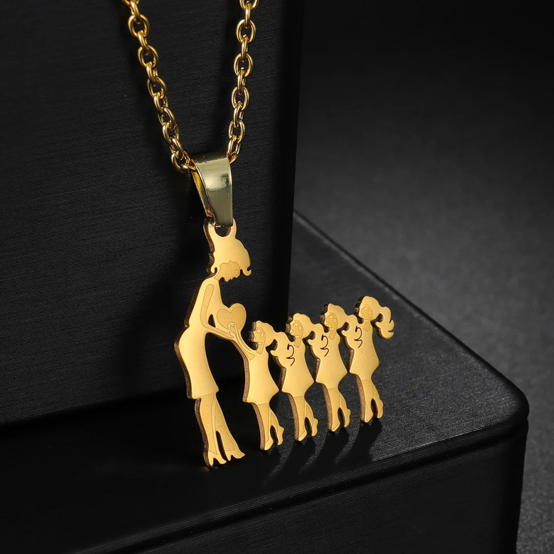 Stainless Steel Family Necklace – Mama Pendant Gift for Women & Kids | Birthday or Mother’s Day Jewelry for Girls & Boys