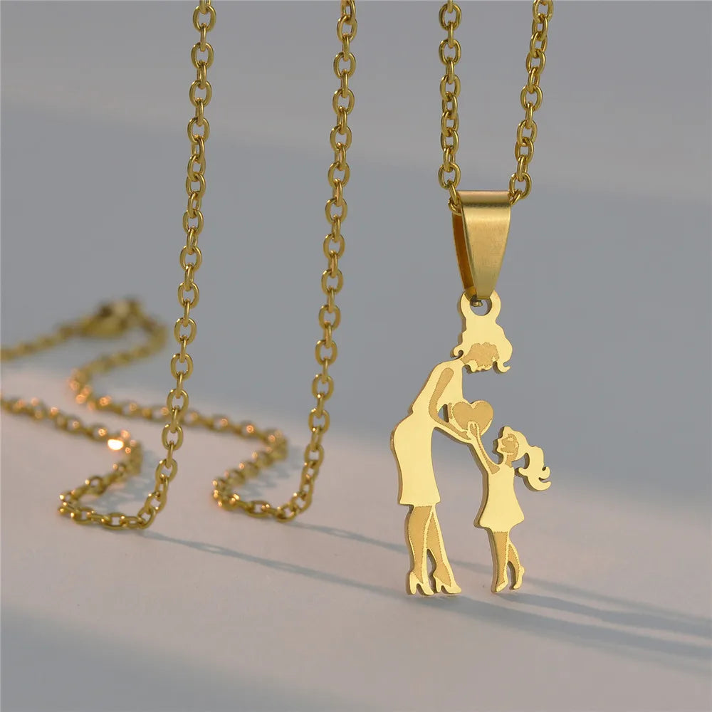 Stainless Steel Family Necklace – Mama Pendant Gift for Women & Kids | Birthday or Mother’s Day Jewelry for Girls & Boys