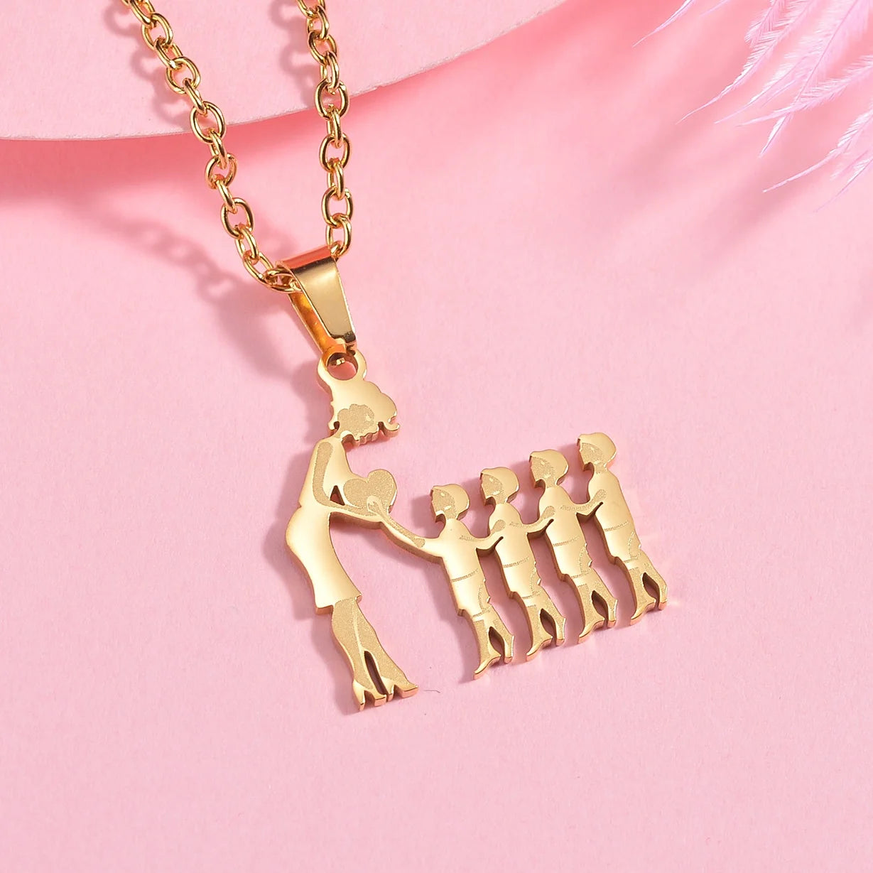 Stainless Steel Family Necklace – Mama Pendant Gift for Women & Kids | Birthday or Mother’s Day Jewelry for Girls & Boys