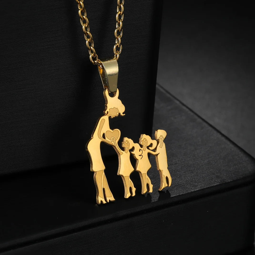 Stainless Steel Family Necklace – Mama Pendant Gift for Women & Kids | Birthday or Mother’s Day Jewelry for Girls & Boys