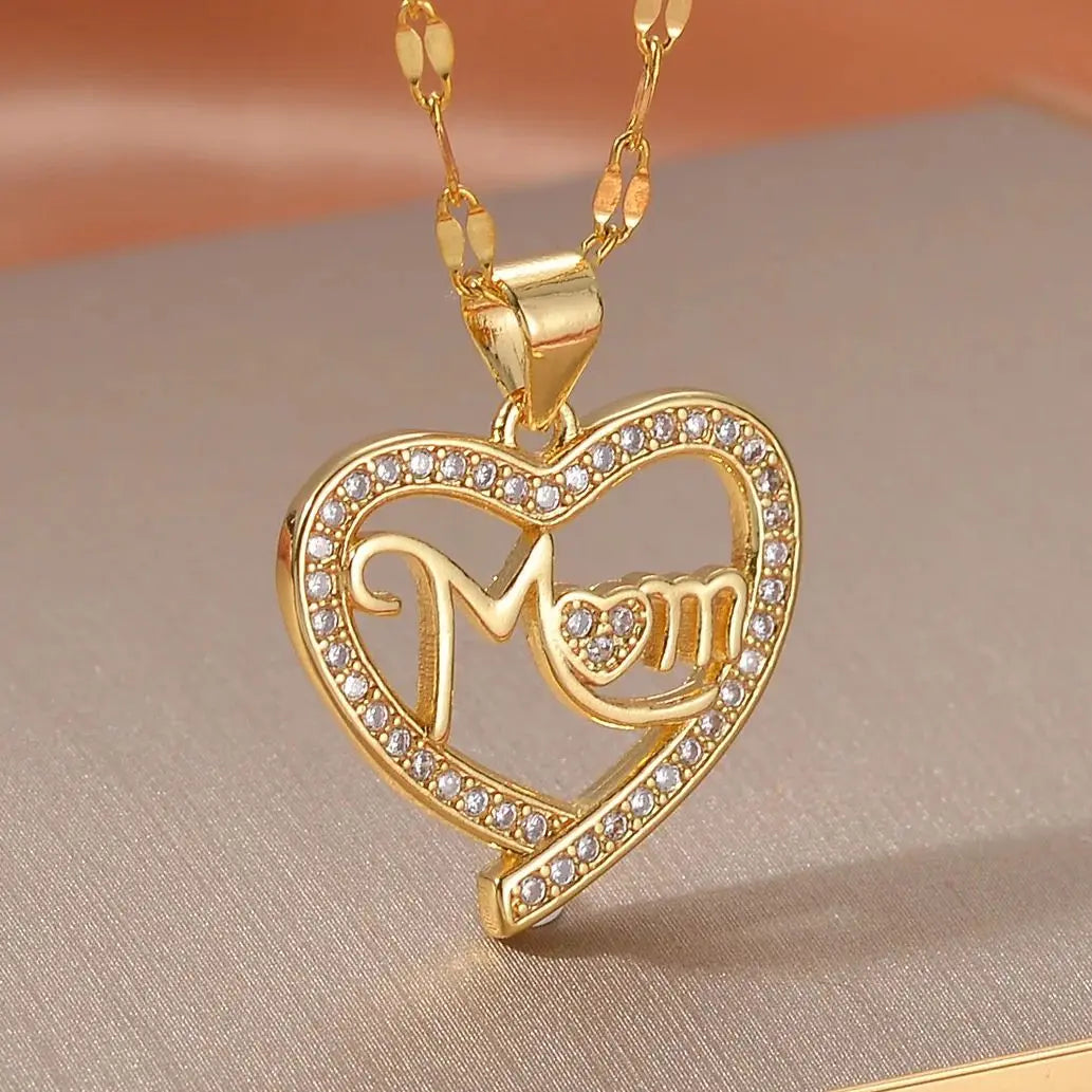Stainless Steel Family Necklace – Mama Pendant Gift for Women & Kids | Birthday or Mother’s Day Jewelry for Girls & Boys