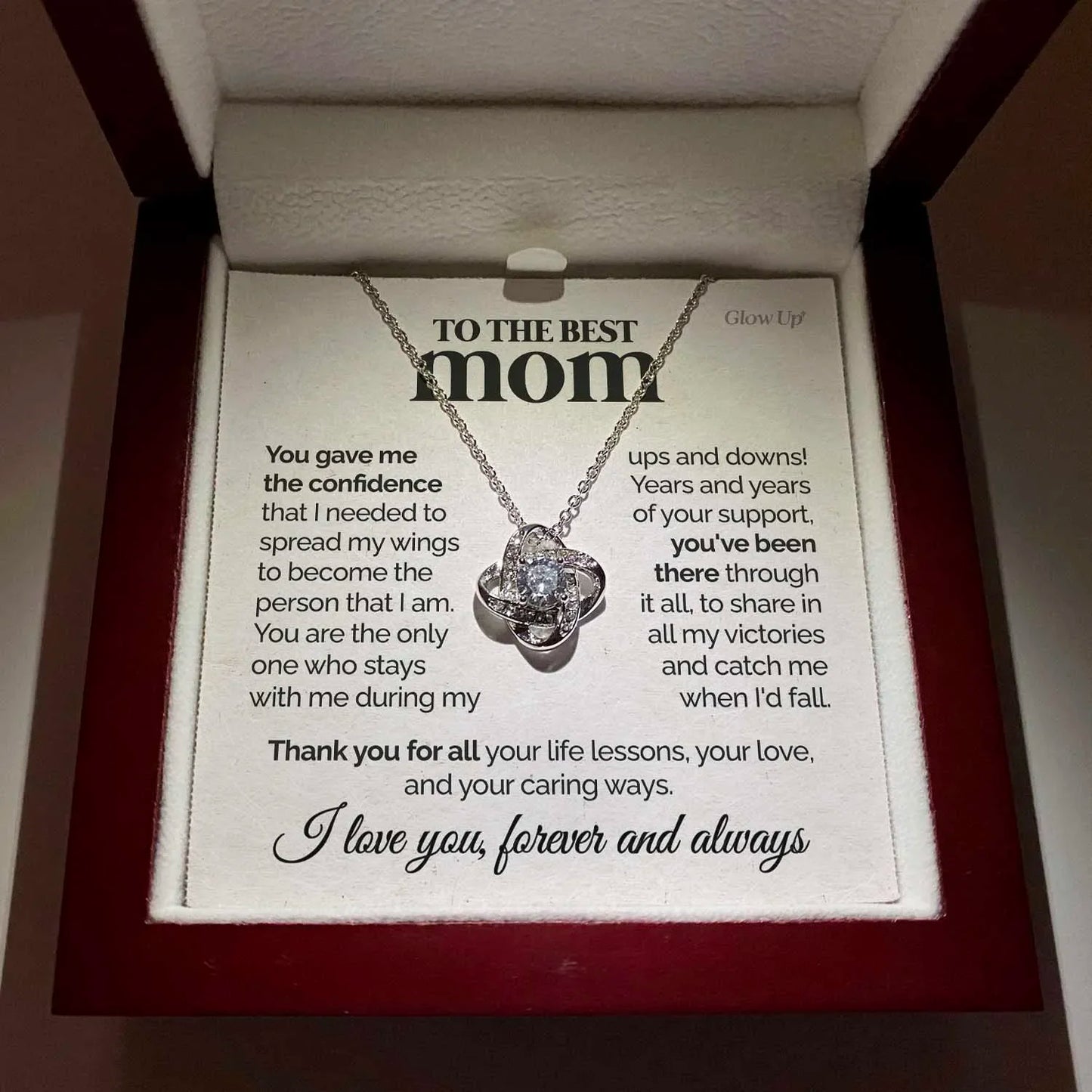 To My Best Mom – 2023 Love Knot Necklace Gift for Fashionable Mothers | Mother’s Day & Birthday Pendant with Gift Box