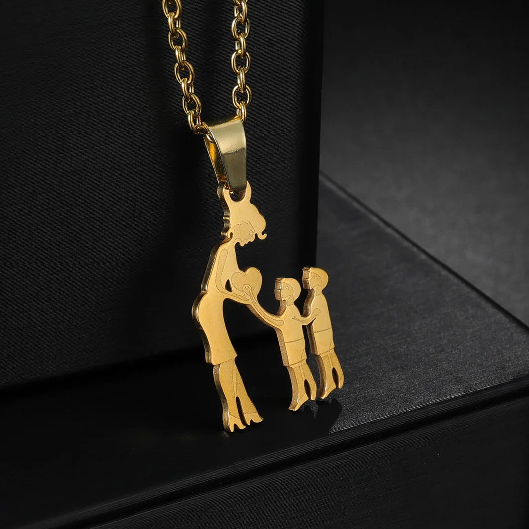Stainless Steel Family Necklace – Mama Pendant Gift for Women & Kids | Birthday or Mother’s Day Jewelry for Girls & Boys