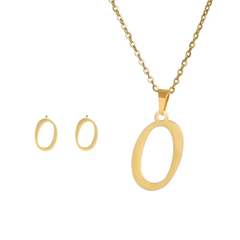 Fashion Stainless Steel A-Z Alphabet Initial Necklace 26 English Letter Earrings Necklace for Women Set Personalize Jewelry Gift