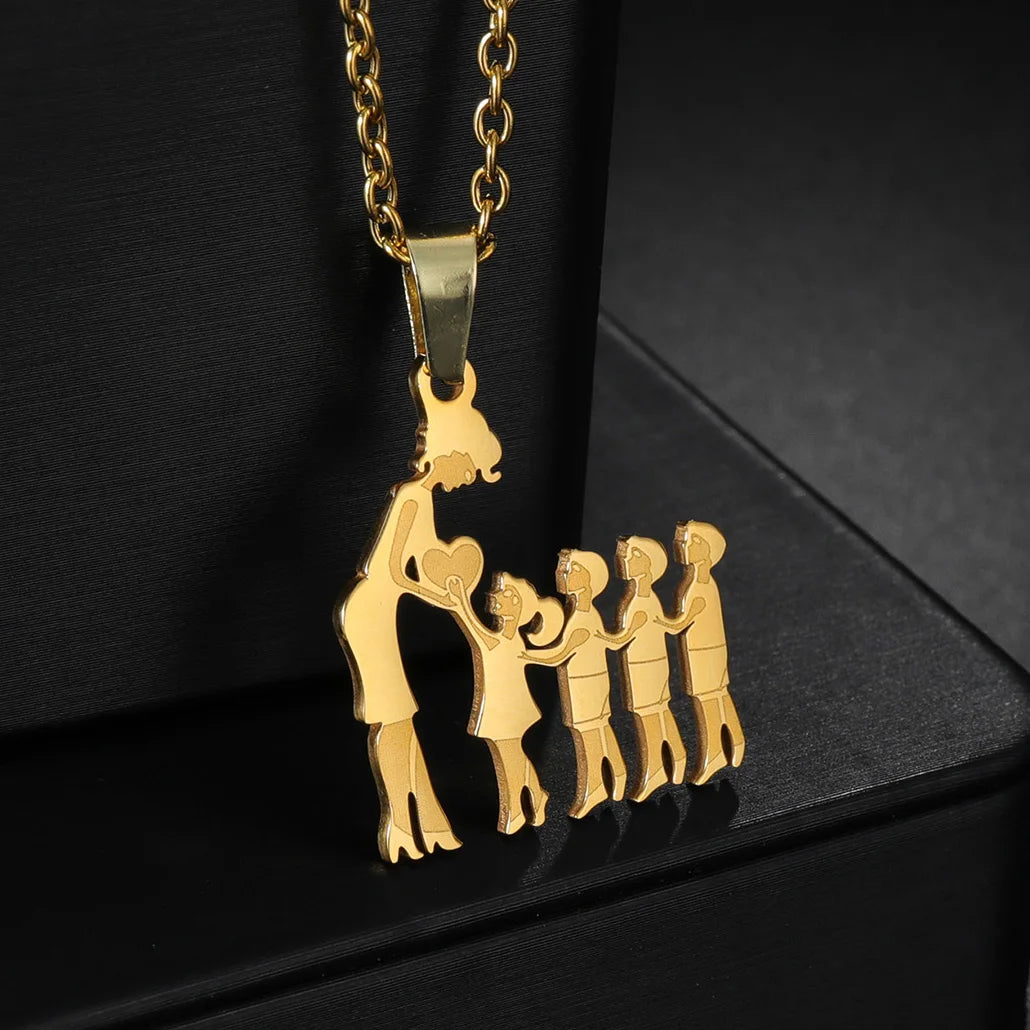 Stainless Steel Family Necklace – Mama Pendant Gift for Women & Kids | Birthday or Mother’s Day Jewelry for Girls & Boys