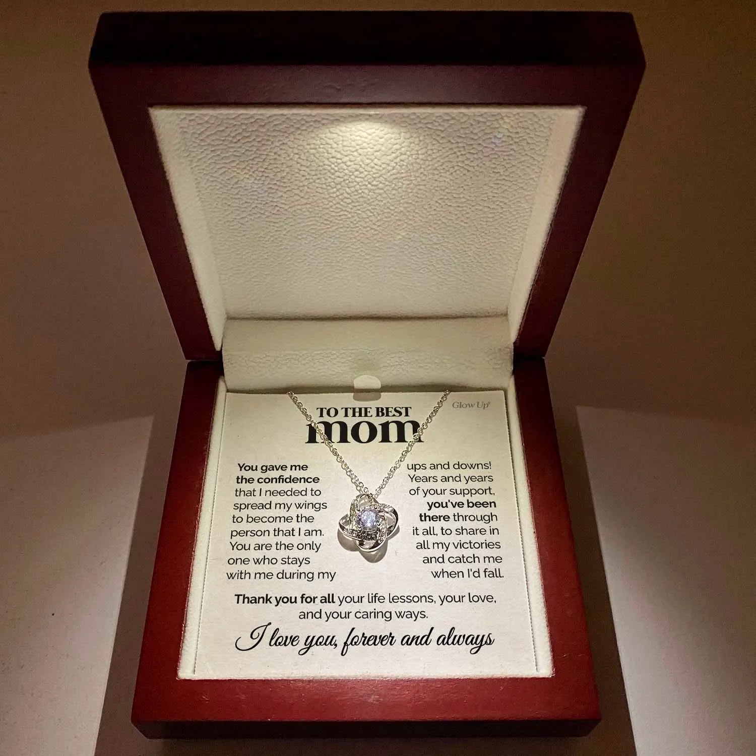 To My Best Mom – 2023 Love Knot Necklace Gift for Fashionable Mothers | Mother’s Day & Birthday Pendant with Gift Box